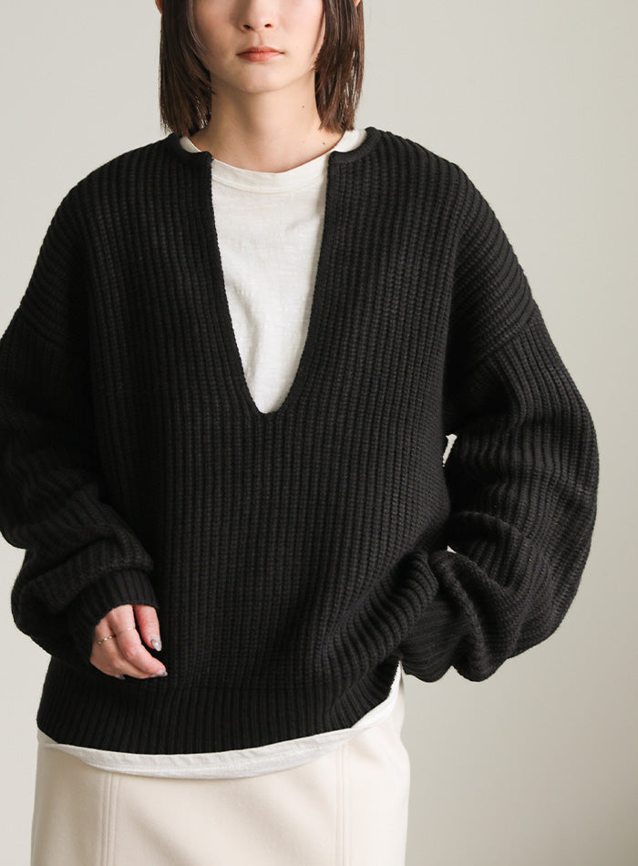 キーネックミックス編みプルオーバー【SALE】
