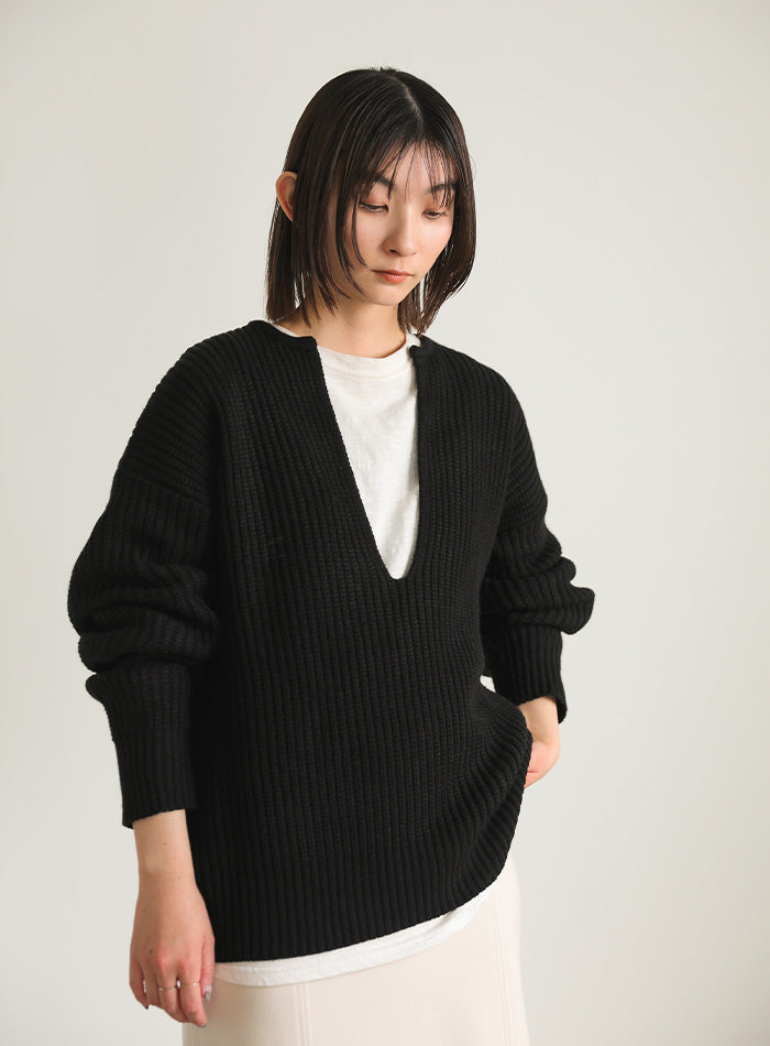 キーネックミックス編みプルオーバー【SALE】
