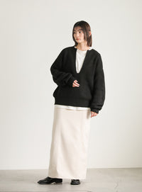 キーネックミックス編みプルオーバー【SALE】