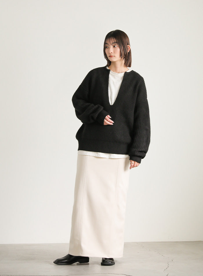 キーネックミックス編みプルオーバー【SALE】