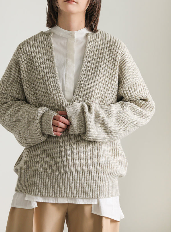 キーネックミックス編みプルオーバー【SALE】