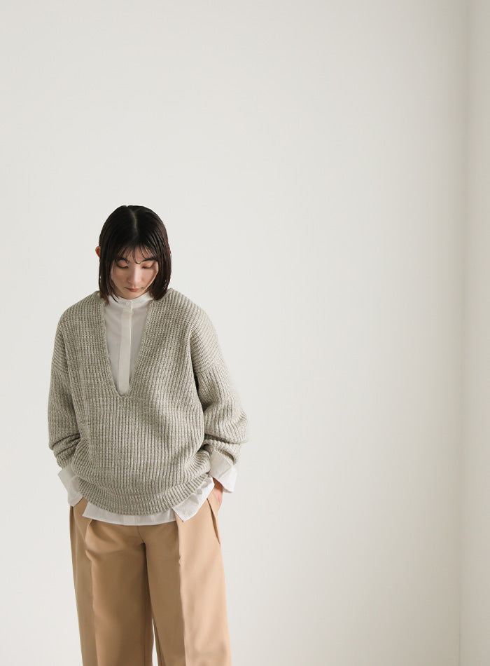 キーネックミックス編みプルオーバー【SALE】