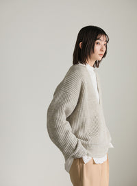 キーネックミックス編みプルオーバー【SALE】