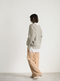 キーネックミックス編みプルオーバー【SALE】