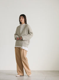 キーネックミックス編みプルオーバー【SALE】