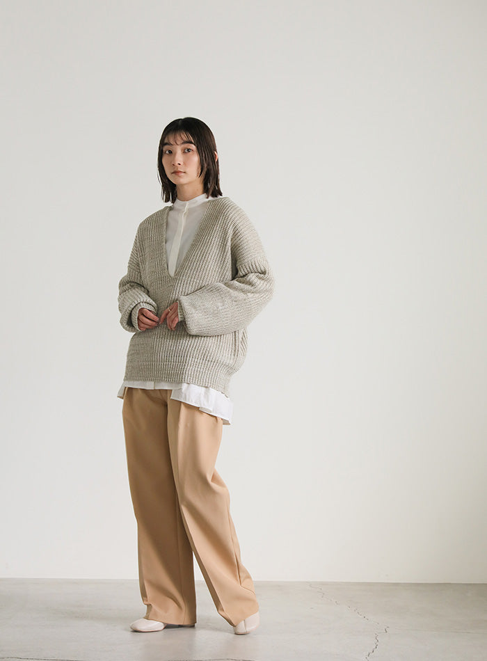 キーネックミックス編みプルオーバー【SALE】