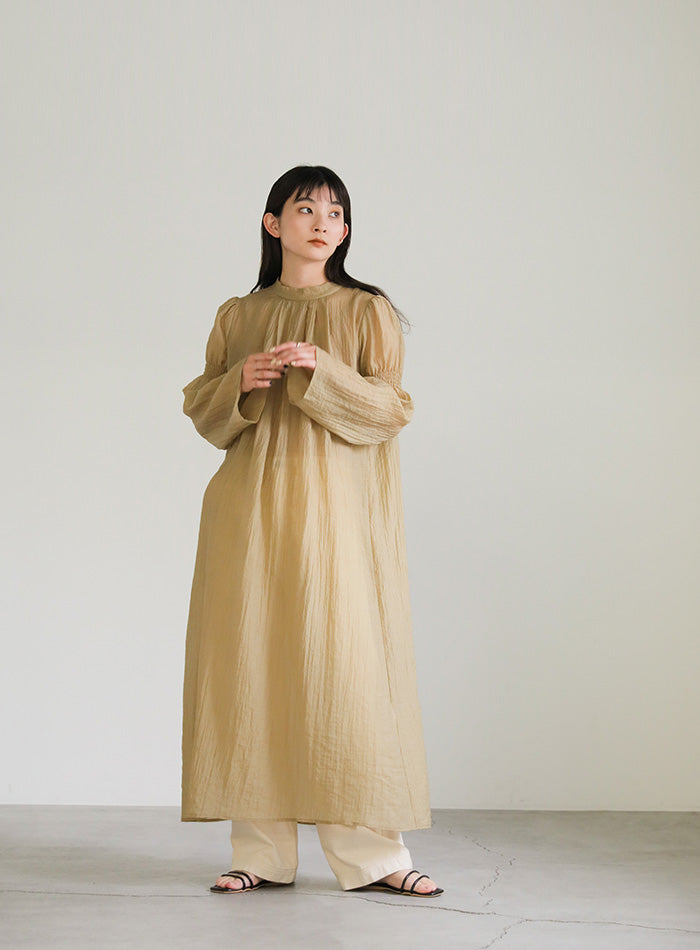 ギャザーフレアスリーブシアーワンピース【SALE】