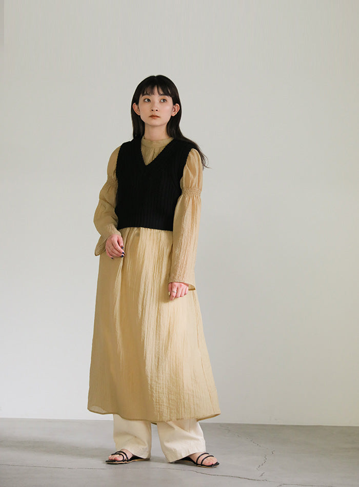 ギャザーフレアスリーブシアーワンピース【SALE】