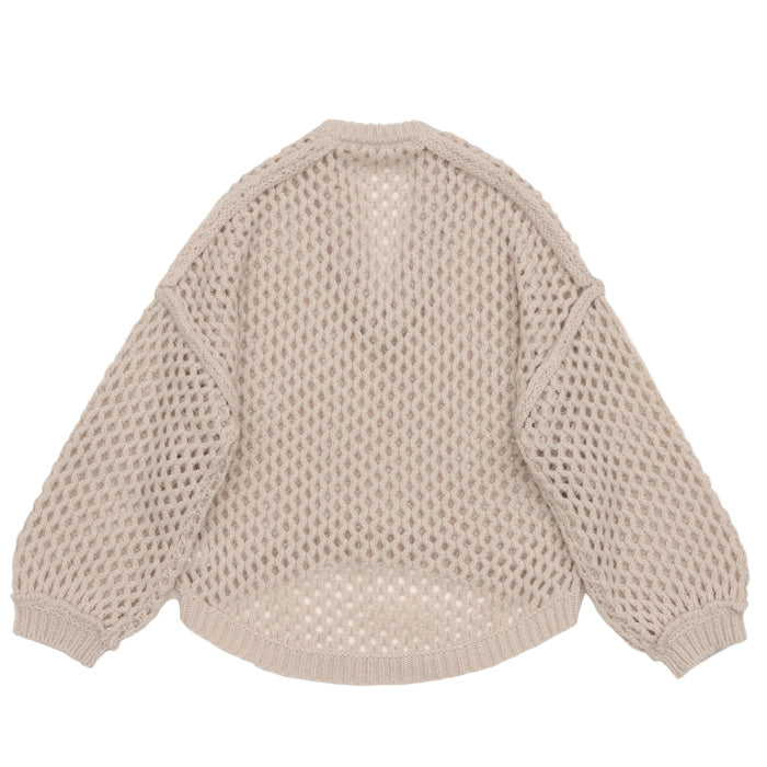 Vネック透かし編みショートニット