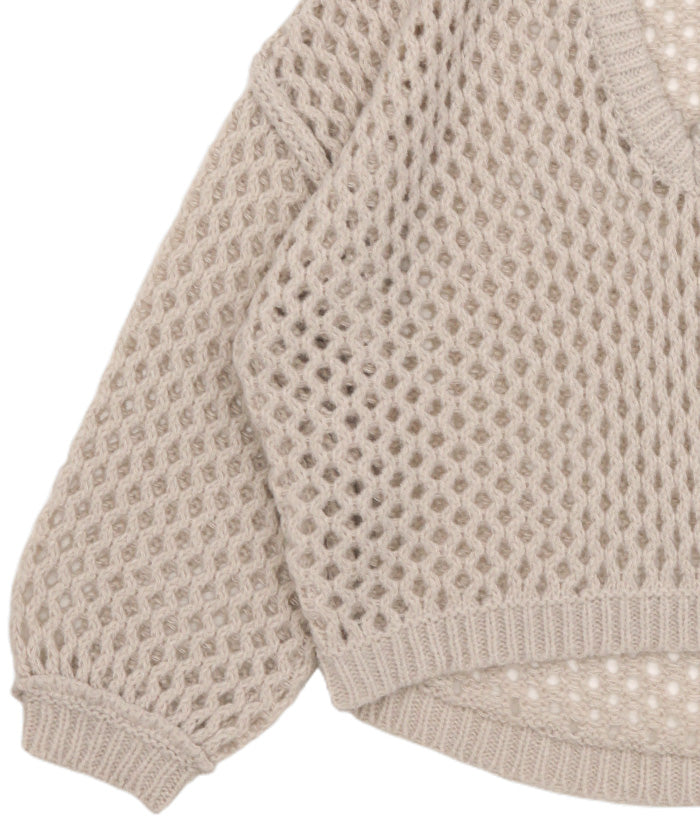 Vネック透かし編みショートニット