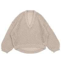 Vネック透かし編みショートニット