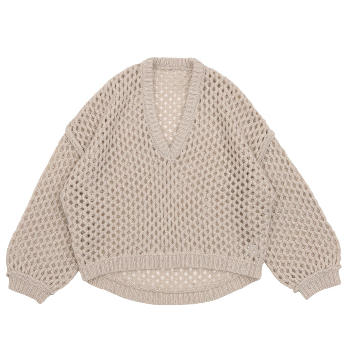 Vネック透かし編みショートニット