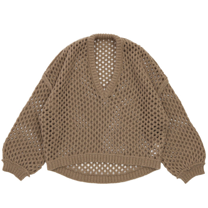 Vネック透かし編みショートニット