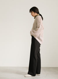 Vネック透かし編みショートニット