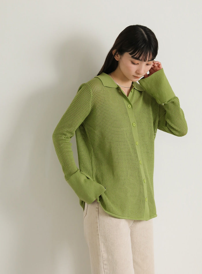 ロングカフスメッシュトップス【SALE】