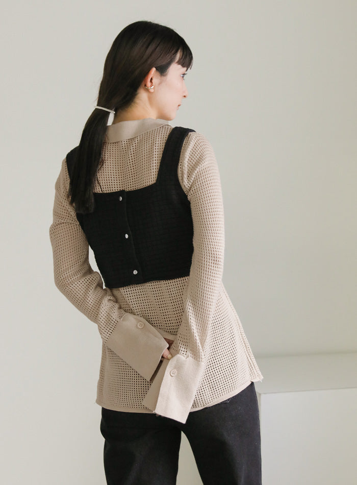 ロングカフスメッシュトップス【SALE】