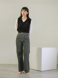 透かし編みニットショートベスト