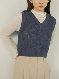 透かし編みニットショートベスト