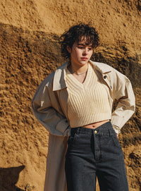 透かし編みニットショートベスト