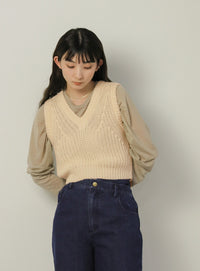 透かし編みニットショートベスト