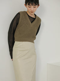 透かし編みニットショートベスト