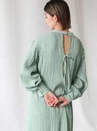 バックリボンクリンクルロングワンピース【SALE】