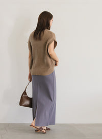 ワッフル編みVネックニットベスト【SALE】