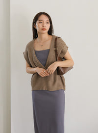 ワッフル編みVネックニットベスト【SALE】