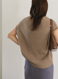 ワッフル編みVネックニットベスト【SALE】