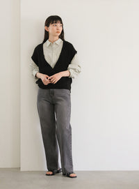 ワッフル編みVネックニットベスト【SALE】