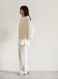 ワッフル編みVネックニットベスト【SALE】