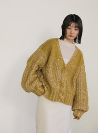 ミックスリブデザインニットショートカーディガン【SALE】