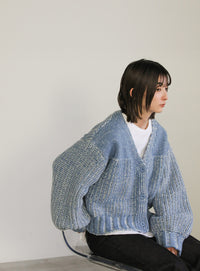 ミックスリブデザインニットショートカーディガン【SALE】