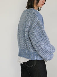 ミックスリブデザインニットショートカーディガン【SALE】