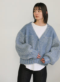 ミックスリブデザインニットショートカーディガン【SALE】