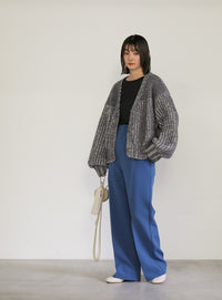 ミックスリブデザインニットショートカーディガン【SALE】