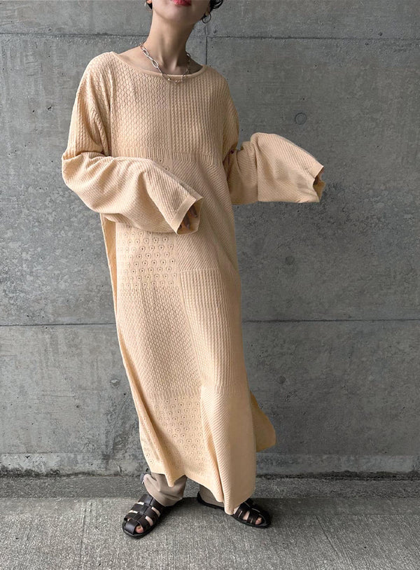 パッチワーク透かし編みバックリボンワンピース【by SON】