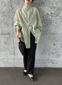 シアーポプリンブザム切替えBigシャツ